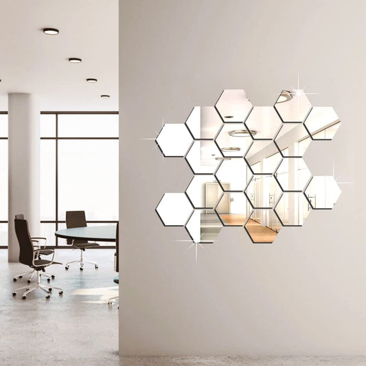 Mirror Wall Sticker's Hexagon 14 Silver (12cm x 10cm Each Piece)