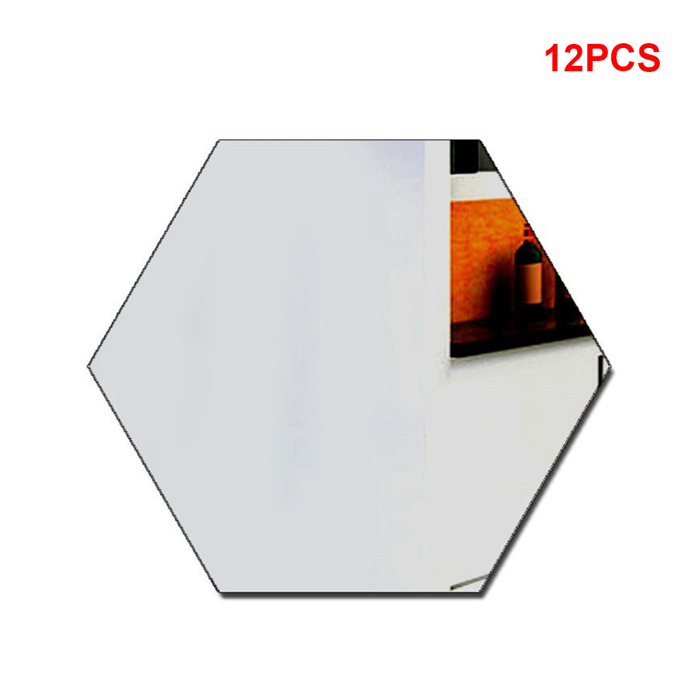 Mirror Wall Sticker's Hexagon 14 Silver (12cm x 10cm Each Piece)