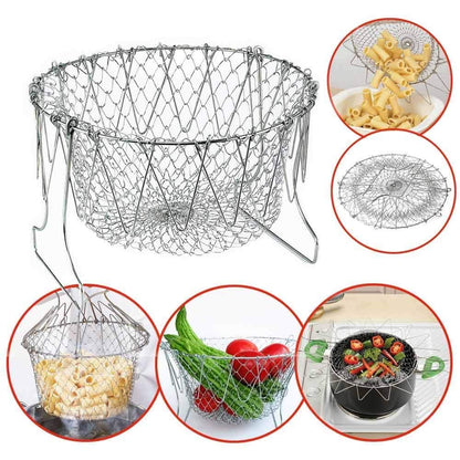 Premium Foldable Steel Rinse Deep Frying Basket