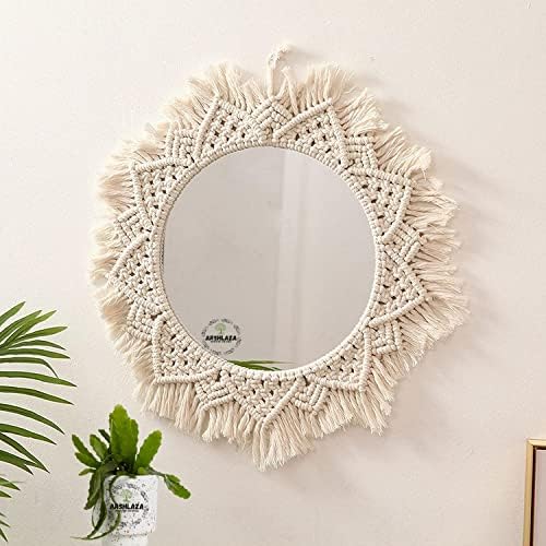 Round Fancy Wall Mirror with Macrame Frame