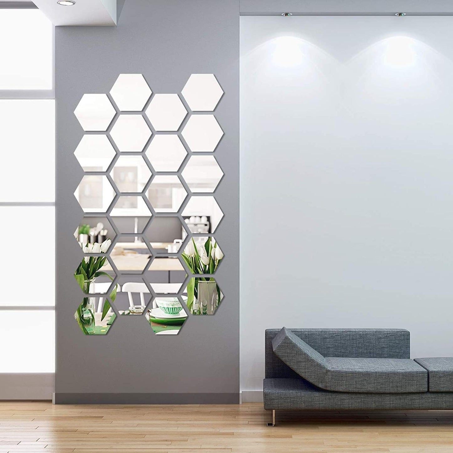 Mirror Wall Sticker's Hexagon 14 Silver (12cm x 10cm Each Piece)