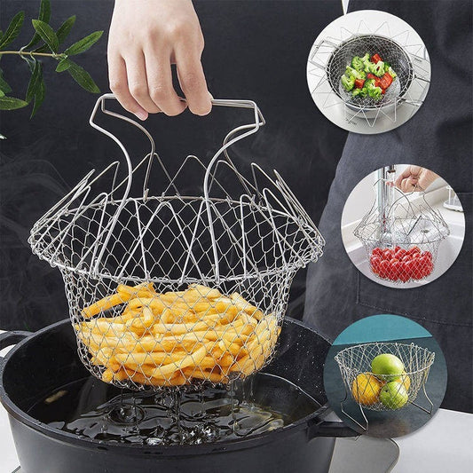 Premium Foldable Steel Rinse Deep Frying Basket