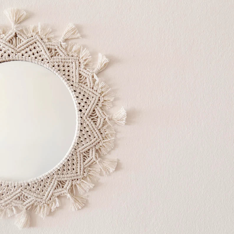 Round Fancy Wall Mirror with Macrame Frame