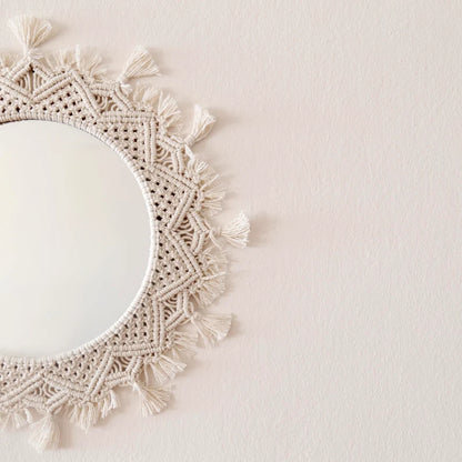 Round Fancy Wall Mirror with Macrame Frame