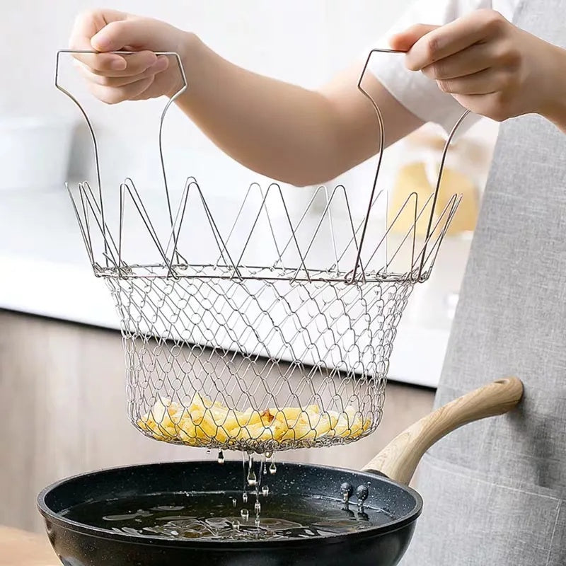 Premium Foldable Steel Rinse Deep Frying Basket